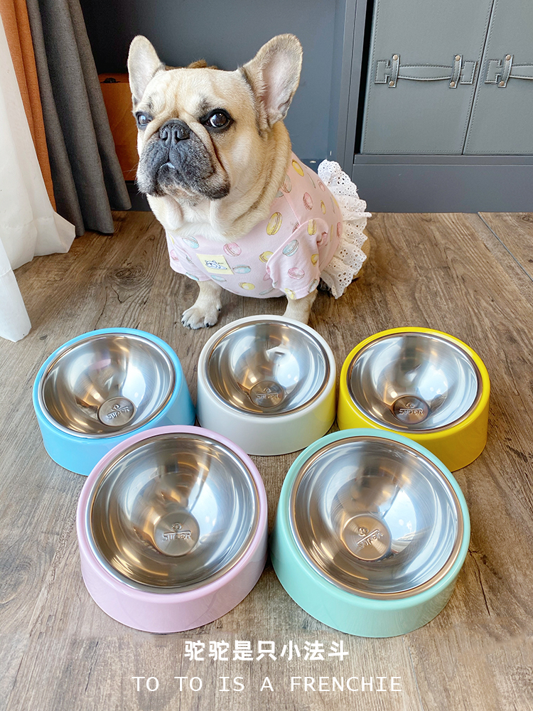 Hump house super super stainless steel tilt dog bowl Anti-knock neck protection dog bowl Large and small dog pet food bowl