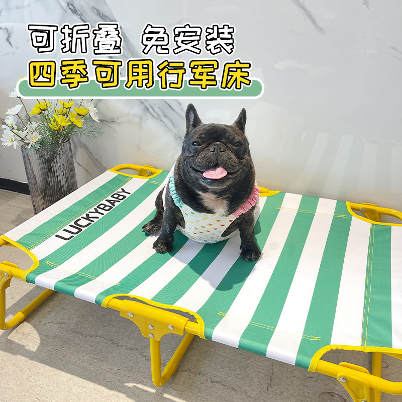 驼驼家 狗狗经典条纹行军床春夏季外出便携可折叠免安装狗窝猫窝