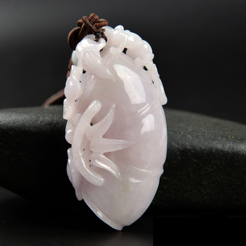 缅甸a货翡翠节节高升手玩件 天然紫罗兰翡翠竹节手把件