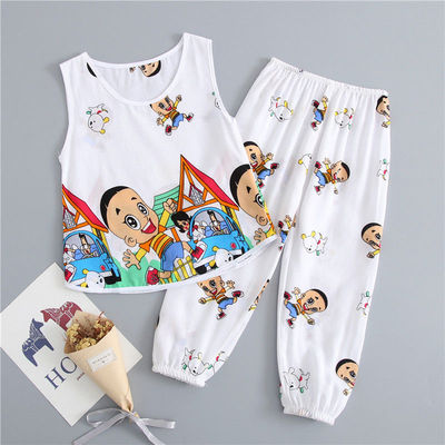 夏季儿童绵绸背心棉绸睡衣男童女童薄款空调家居服无袖灯笼裤套装