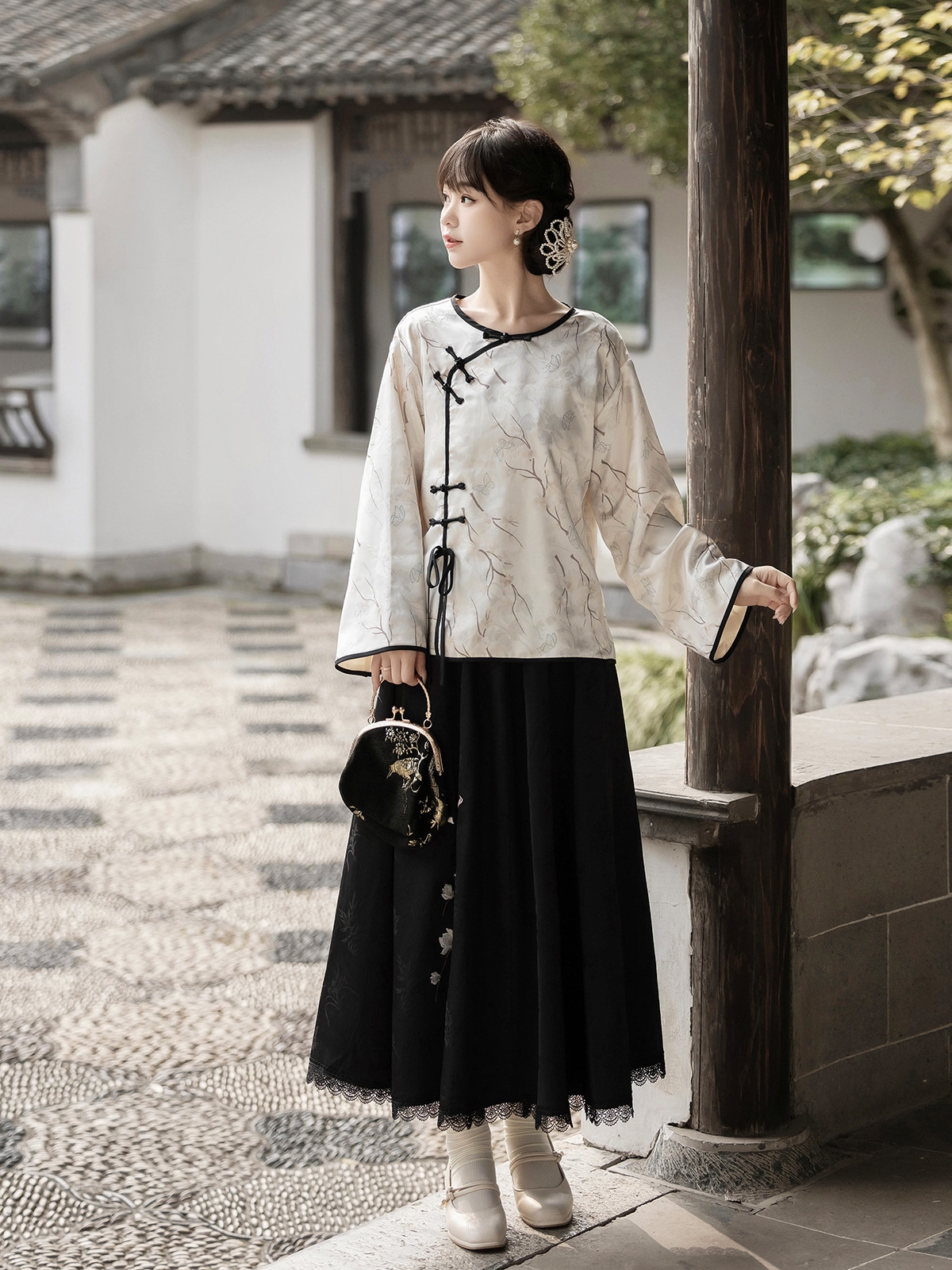 倚梦阁原创设计玉兰雪汉服女中国风改良汉元素上衣半裙套装