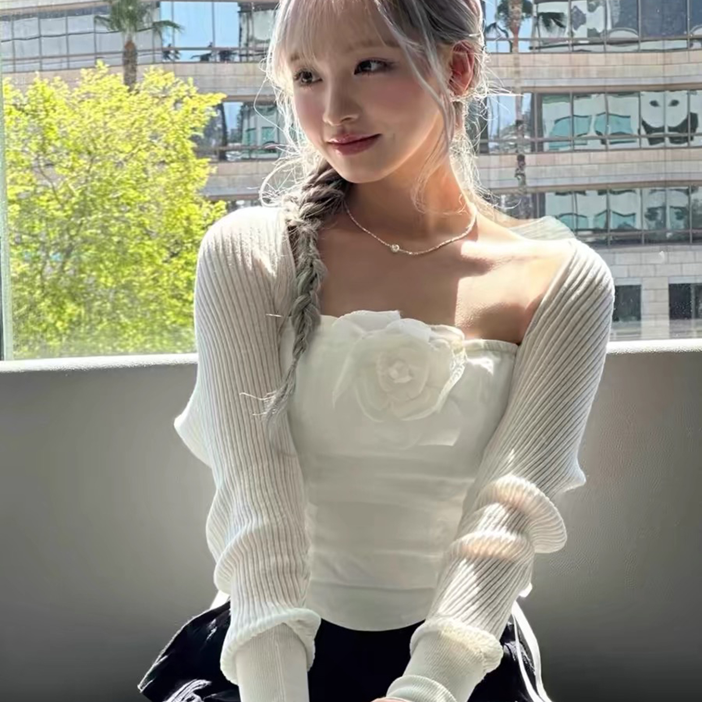 threetimes长袖针织开衫薄款上衣