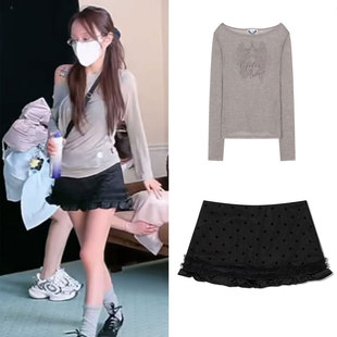 显瘦a字短裙 修身 韩国ugly复古网眼星星荷叶边迷你短裙女夏季 新款