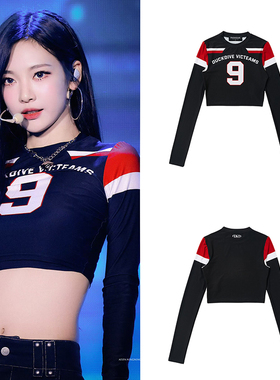 aespa宁艺卓同款duckdive复古机车长袖T恤女秋季短装露腰美式上衣