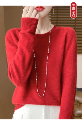 2025秋冬新款一线成衣纯羊毛圆领套头羊毛衫女宽松百搭针织衫上衣