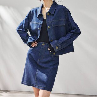 牛仔系列套装春新高级感时髦复古廓形显瘦丹宁牛仔外套半裙两件套