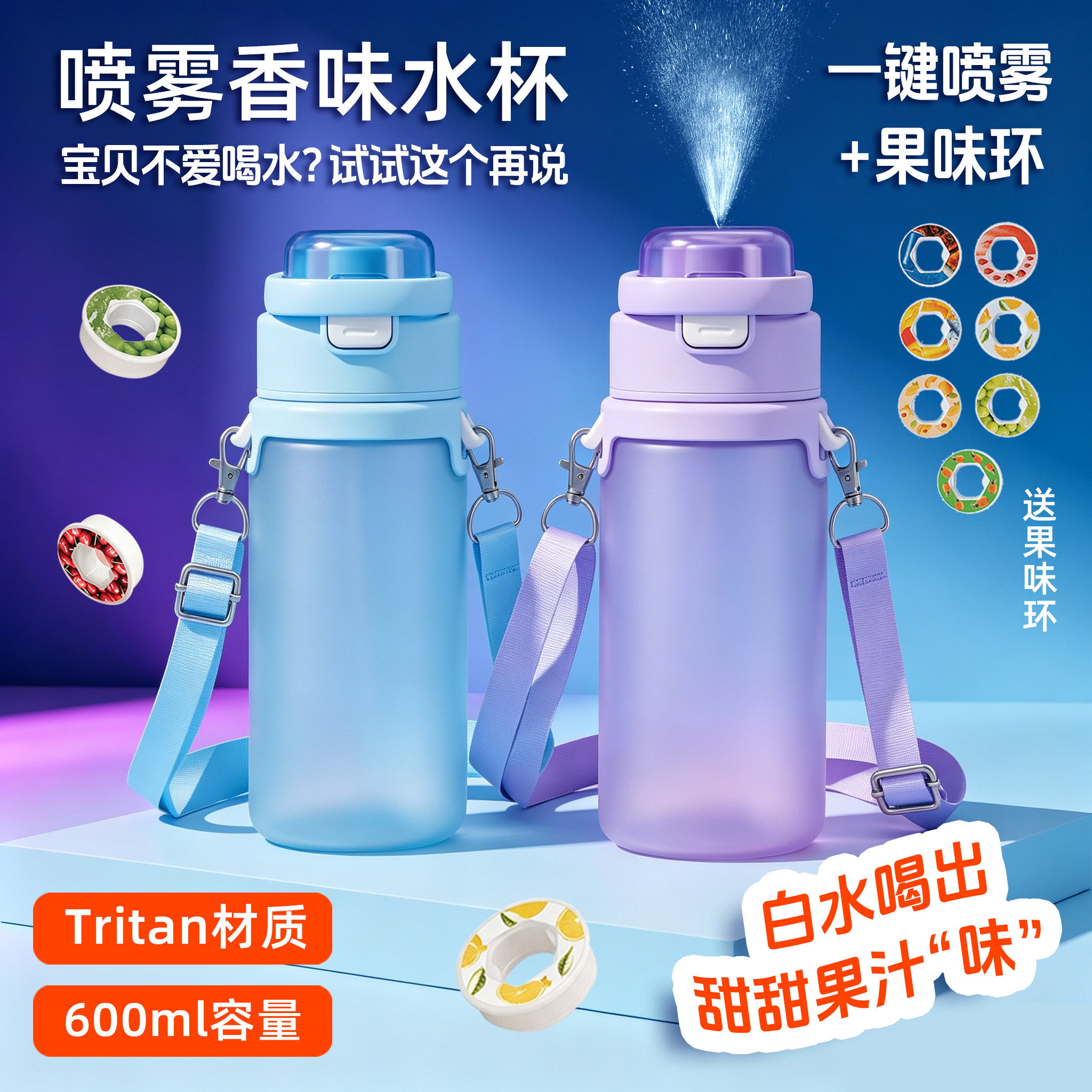 喷雾水杯香味环儿童果味杯女男学生可变味水果气味趣味会喷的水壶