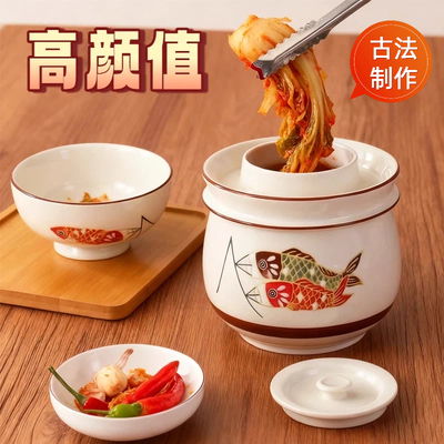泡菜坛子高颜值釉下彩手绘陶瓷家用四川咸菜酸菜缸腌菜密封储物罐