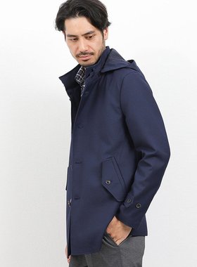 日原TAKA-Q男上衣立领外套防水弹性面料帽子可拆卸深蓝色四季可穿