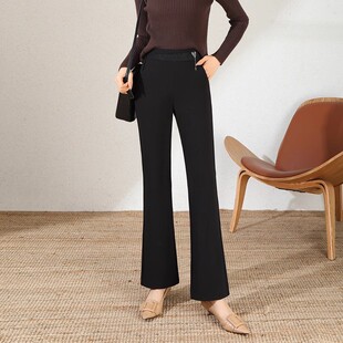 高腰加绒微喇裤女2026春复工修身西装裤通勤职业黑色喇叭裤子
