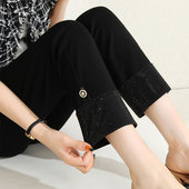 弹力直筒小西裤 子休闲裤 女2026春秋高腰宽松九分烟管裤 烫钻小黑裤