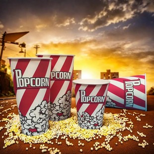 美式爆米花桶红桶一次性桶纸桶24-32-46-70-85全套杯子纸杯袋子