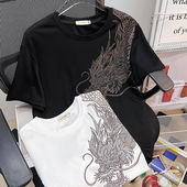 新款 网红同款 短袖 半袖 过肩龙印花百搭上衣 t恤男潮流时尚 2023夏季
