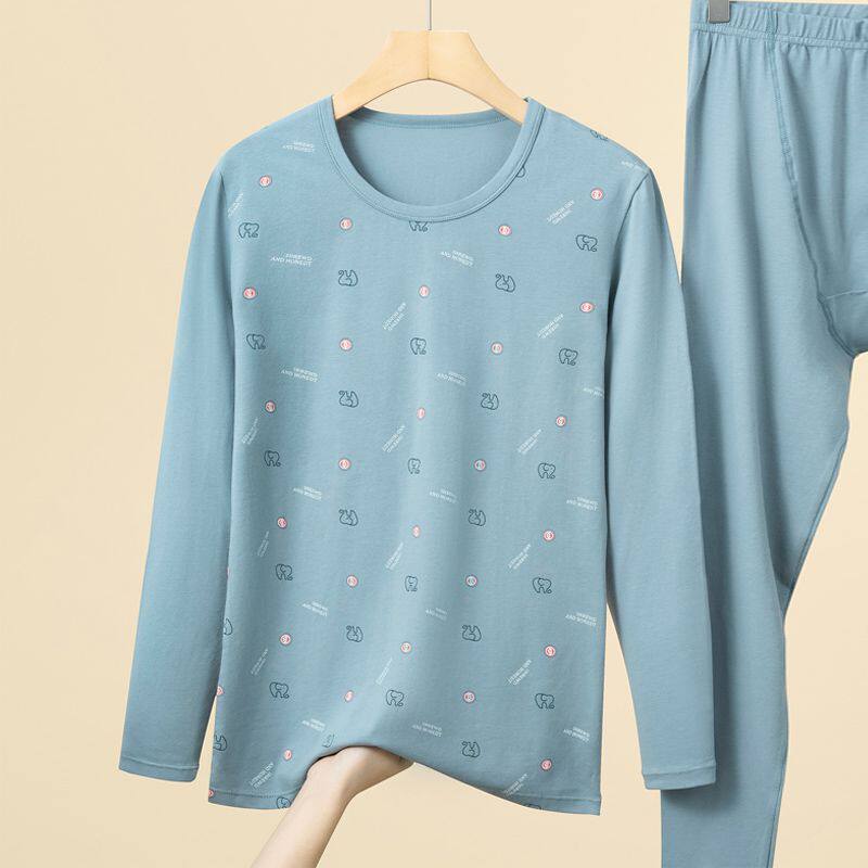 新款学生男薄款长袖保暖内衣青少年卡通狗印花套装秋衣秋裤打底衫