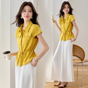 女2026夏季 两件套潮 时尚 衬衫 套装 气质女装 宽松显瘦阔腿裤 短袖 新款
