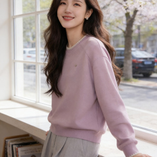 2026春秋新款 宽松显瘦百搭短外套潮 卫衣女圆领刺绣小个子上衣韩版