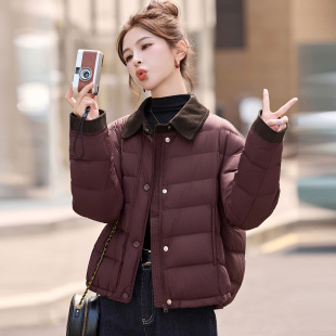 撞色拼接短款 高腰显瘦气质保暖外套潮 白鸭绒羽绒服女2025秋冬新款