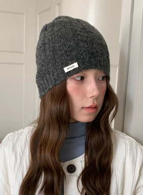 韩系麻花纹针织帽女秋冬季百搭显