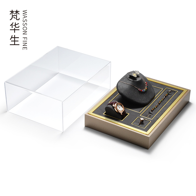 工厂直供橱窗珠宝展示托盘亚克力罩首饰项链戒指手表套装收纳道具