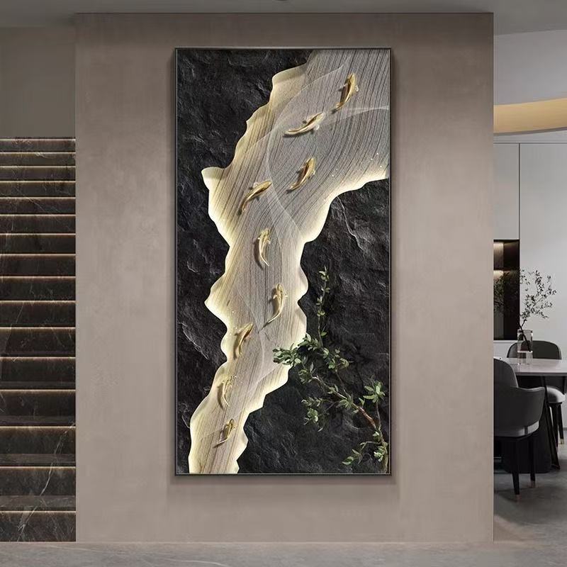 走廊九鱼入户门好过装饰画图装饰画寓意客厅道新玄关壁画挂画中式图片