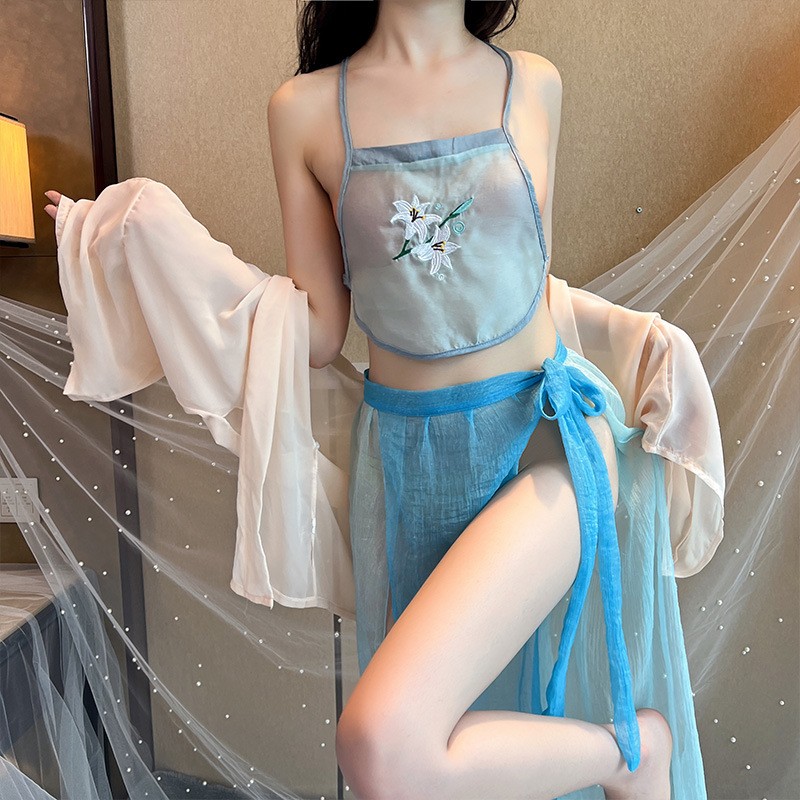 网红古风肚兜性感睡衣吊带古代女薄款小个子夏季透视睡裙套装