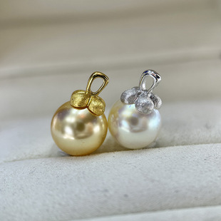 磨砂项坠银托10 DIY配件 S92纯银柿柿如意珍珠吊坠空托配饰时尚