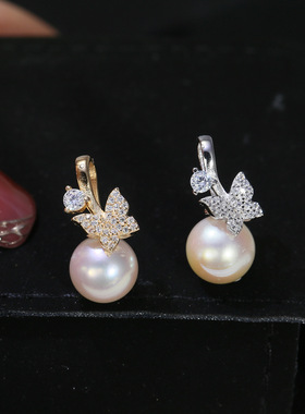 DIY配件 S925纯银优雅珍珠吊坠空托配饰 时尚气质项坠银托8-9mm