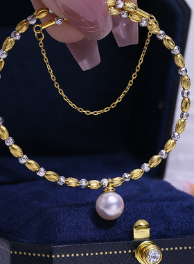 diy配件s925纯银珍珠手镯空托