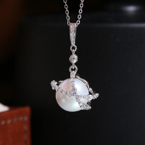 S925纯银个性时尚珍珠吊坠空托气质项坠银托半成品9-11mmDIY配件