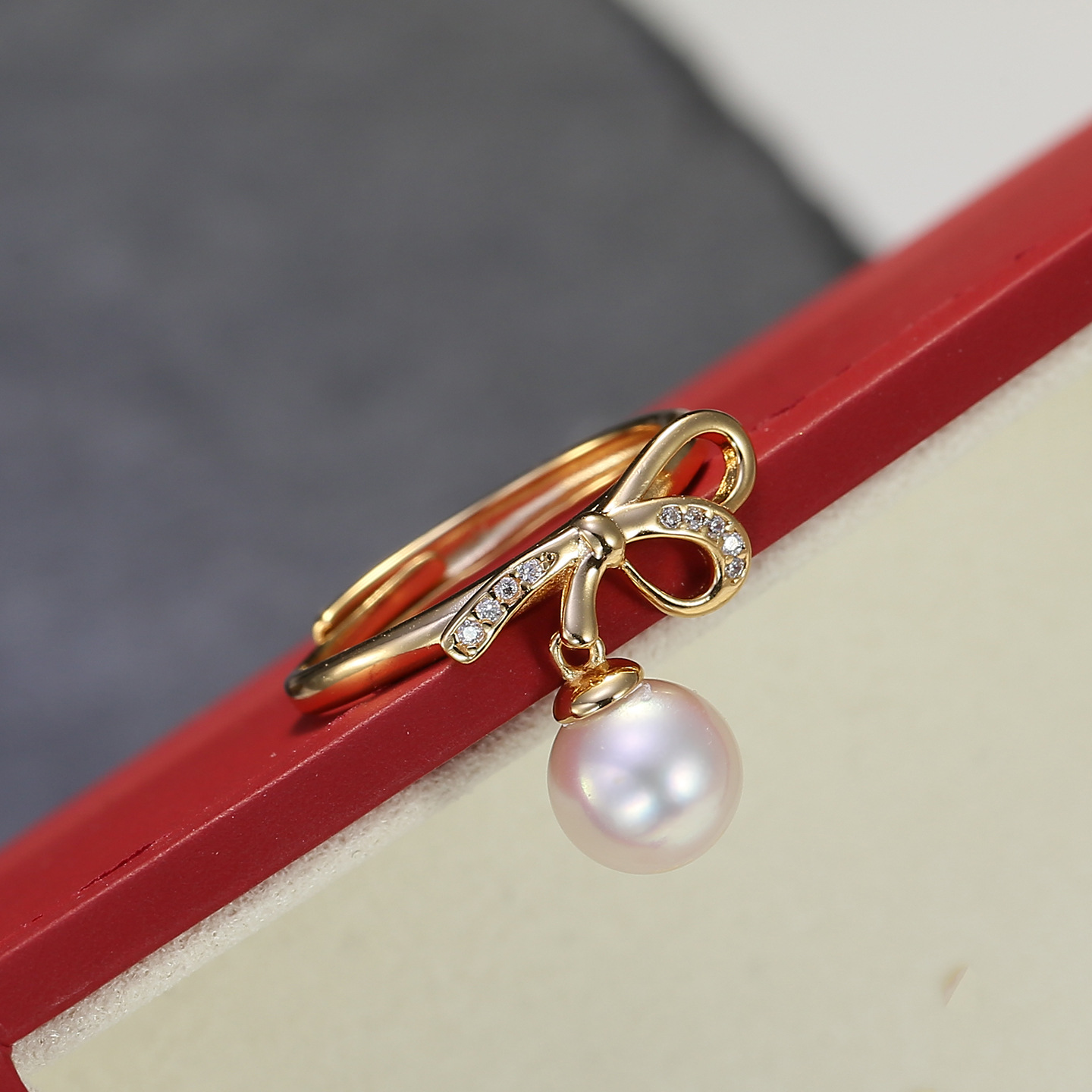 DIY配件S925纯银蝴蝶结珍珠戒指