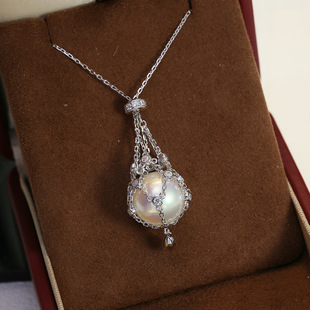 DIY配件S925纯银网兜珍珠吊坠空托配饰可抽拉调节项链坠套链11-16