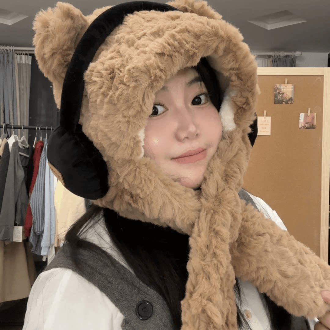 包头帽毛绒绒显脸小保暖可爱秋冬