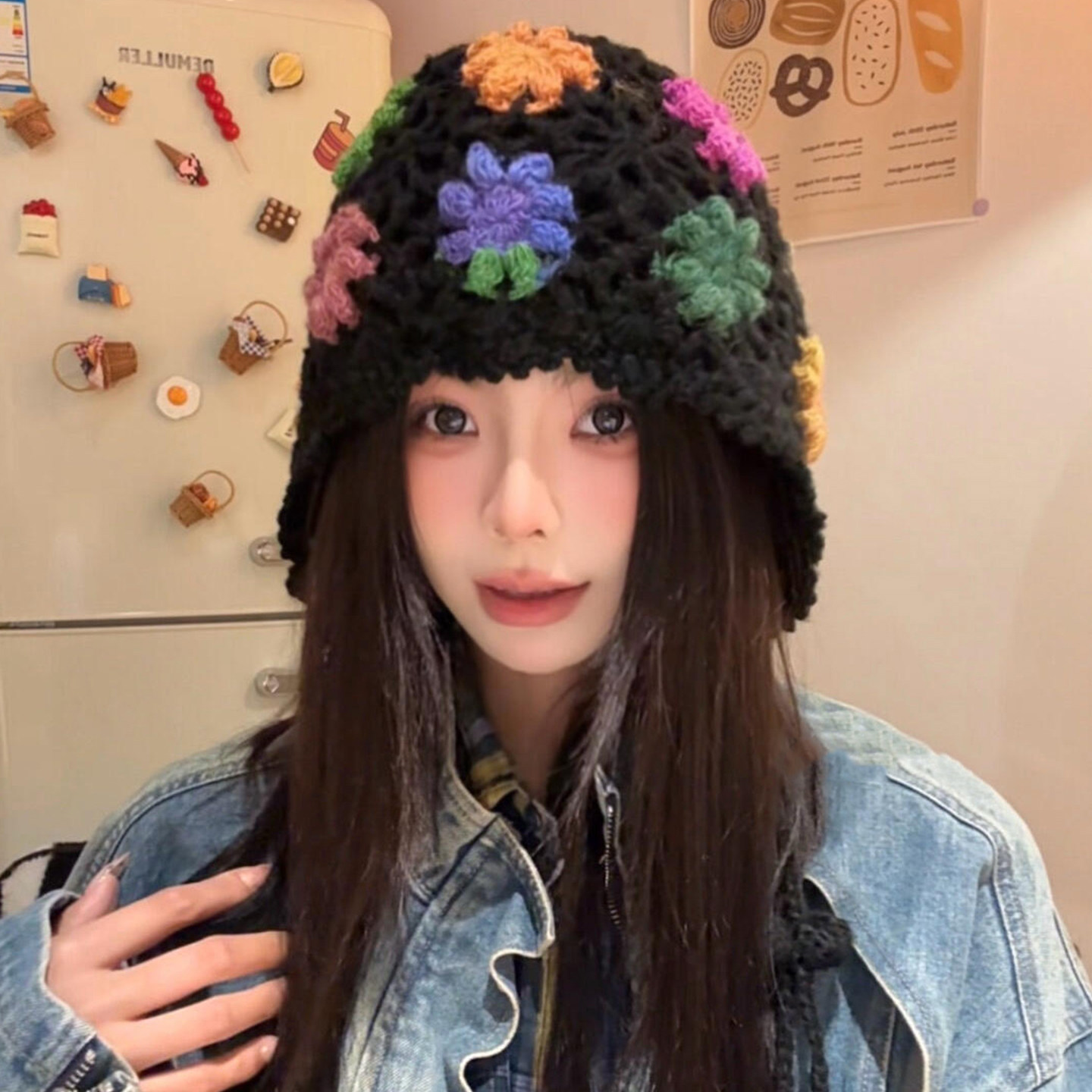 手工钩花针织帽秋冬保暖毛线帽女