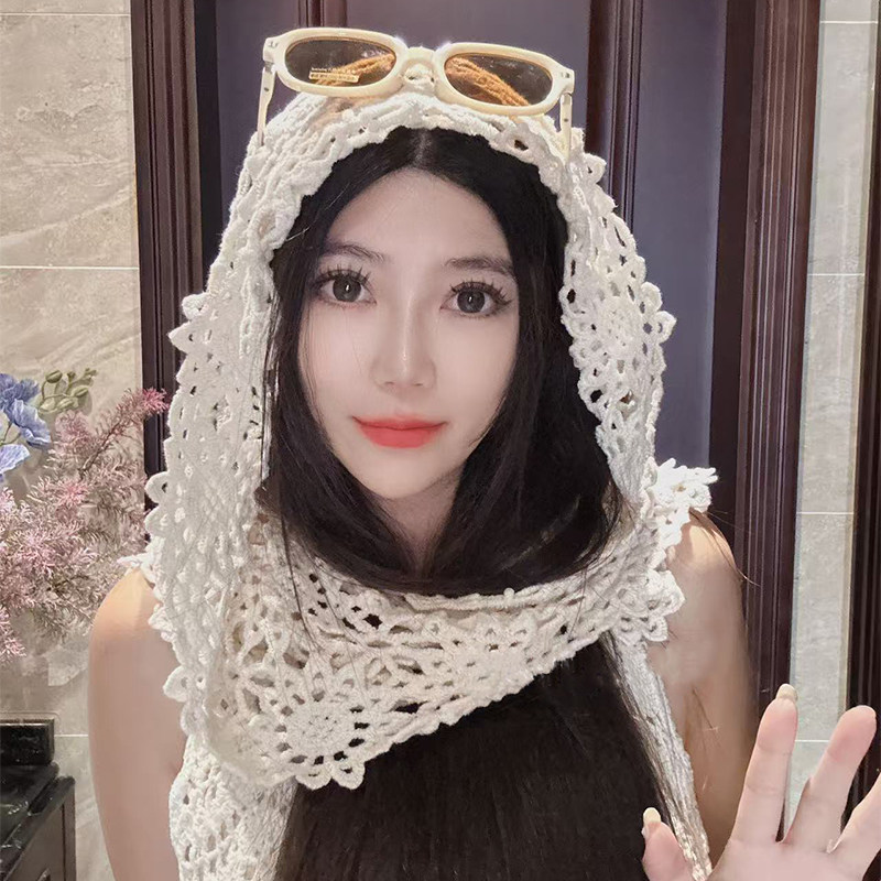 夏季镂空防晒披肩帽女显脸小