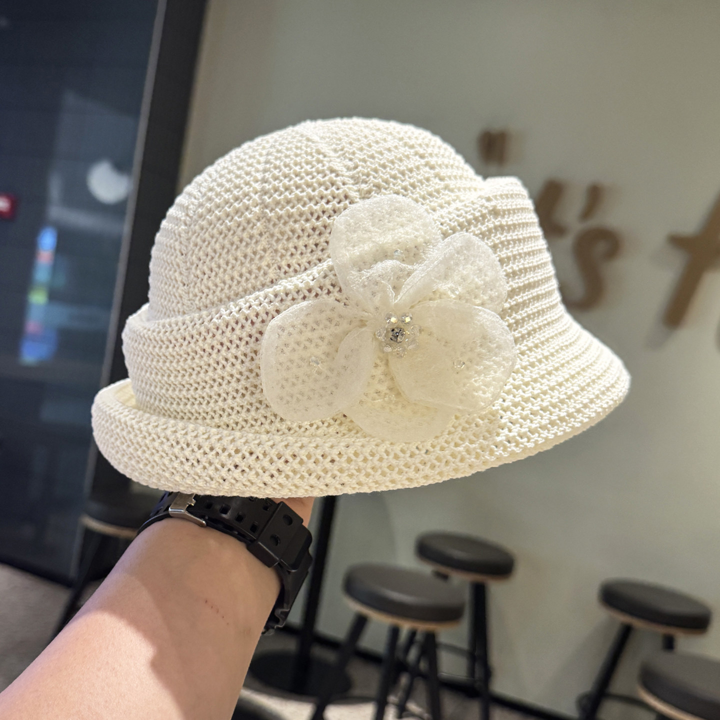 夏季女花朵镂空透气防晒渔夫帽