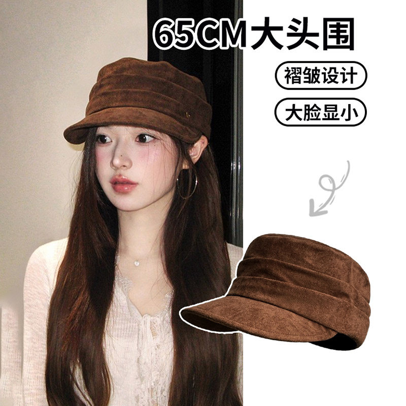 2025新款麂皮绒平顶帽女贝雷帽潮