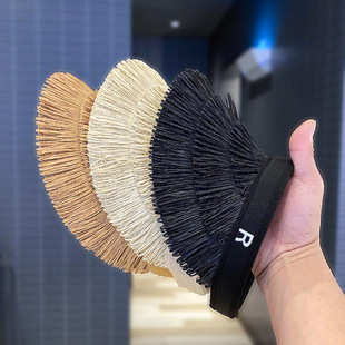 2023新款拉菲草编空顶帽子女春夏遮阳防晒帽发箍式草帽无顶太阳帽