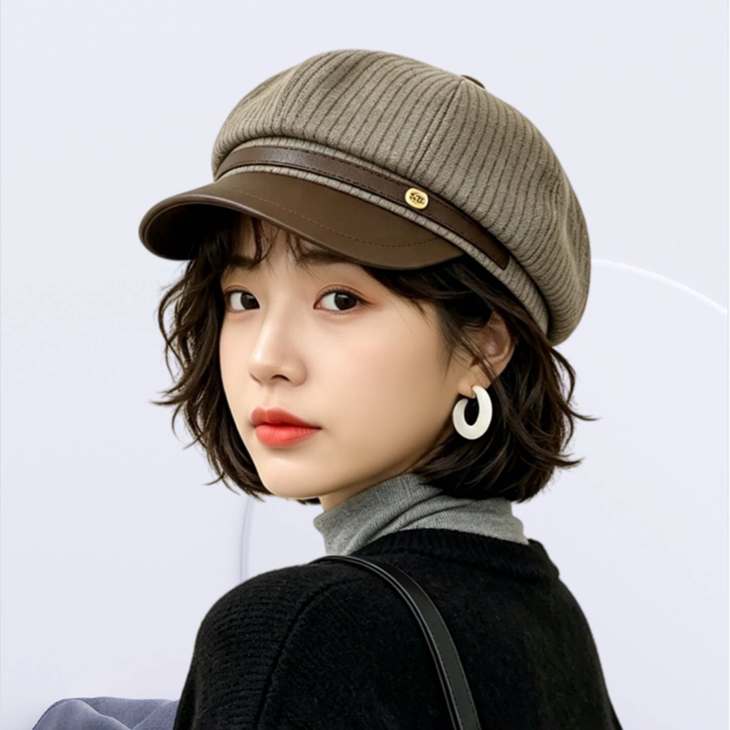 韩版秋冬女显脸小报童贝雷帽
