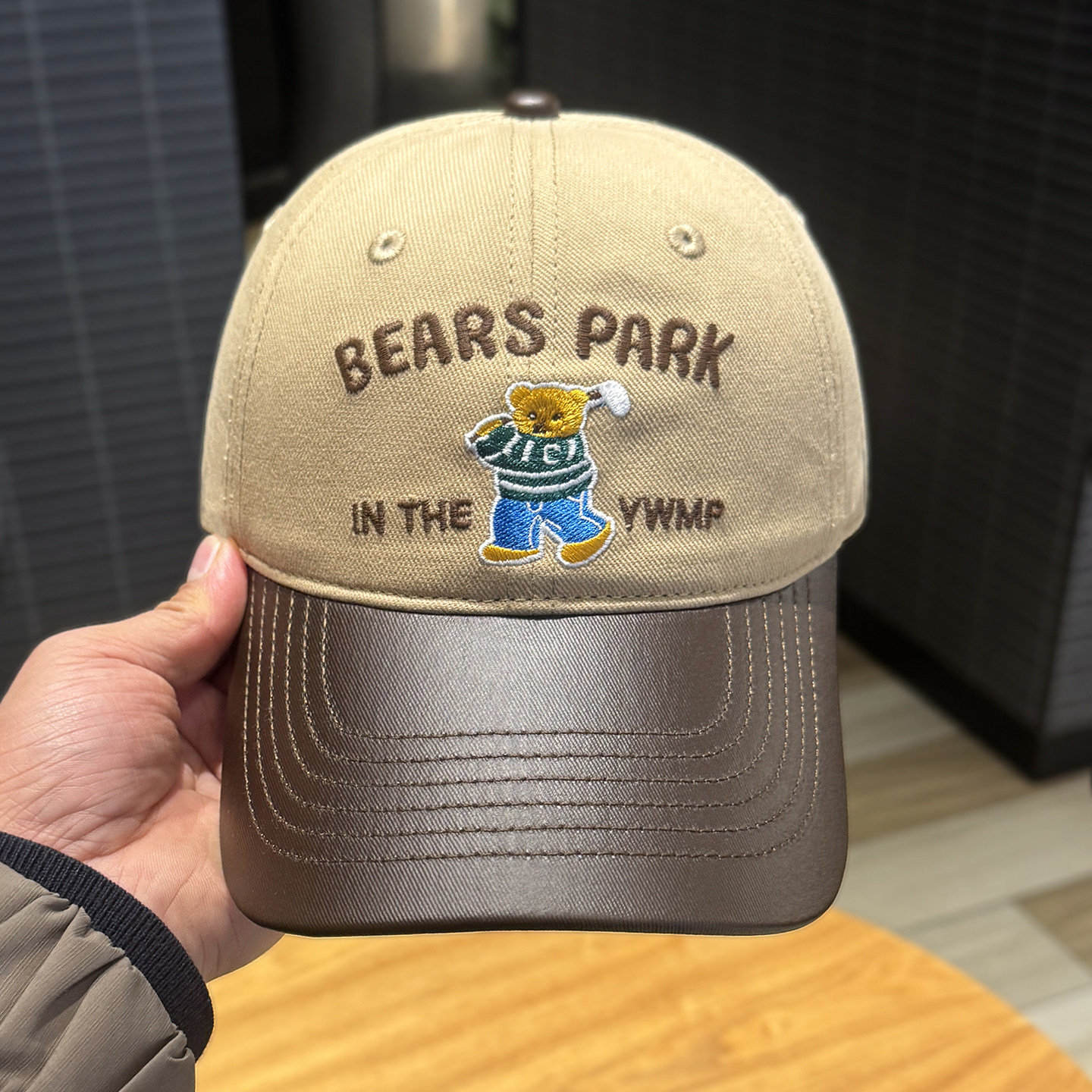 日系卡通小熊刺绣棒球帽子女春季拼色皮檐鸭舌帽大帽檐遮阳显脸小