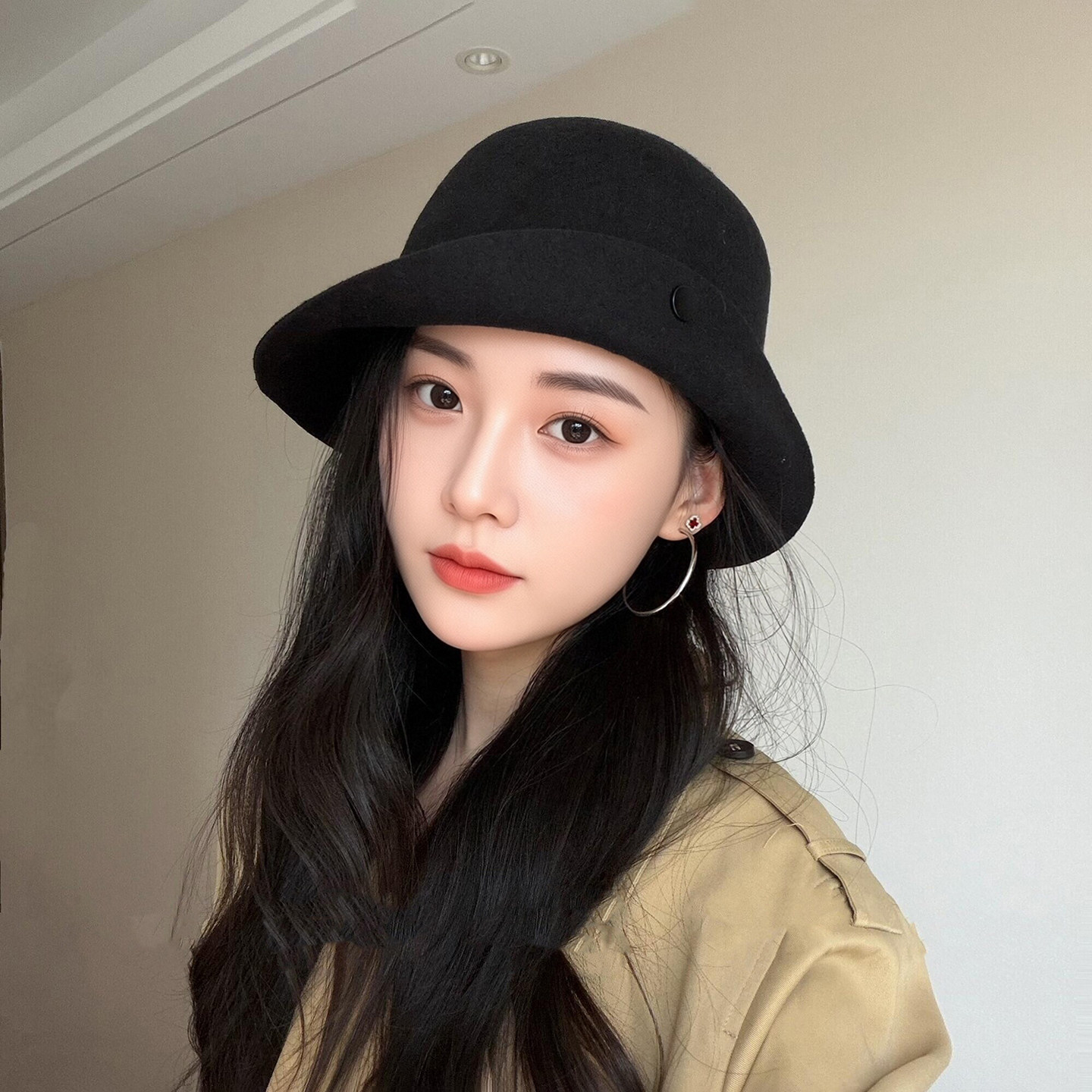 张婧仪同款羊毛渔夫帽保暖显脸小