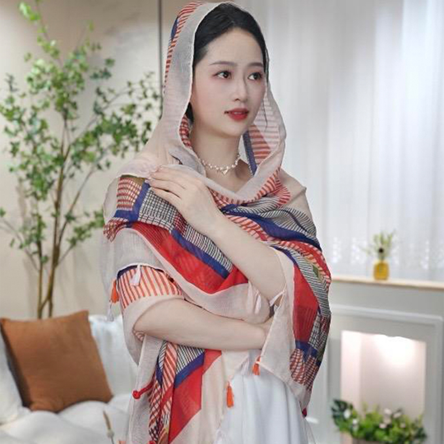 手工盘口防晒披肩女夏季出游遮阳防晒丝巾空调房披肩显瘦百搭透气