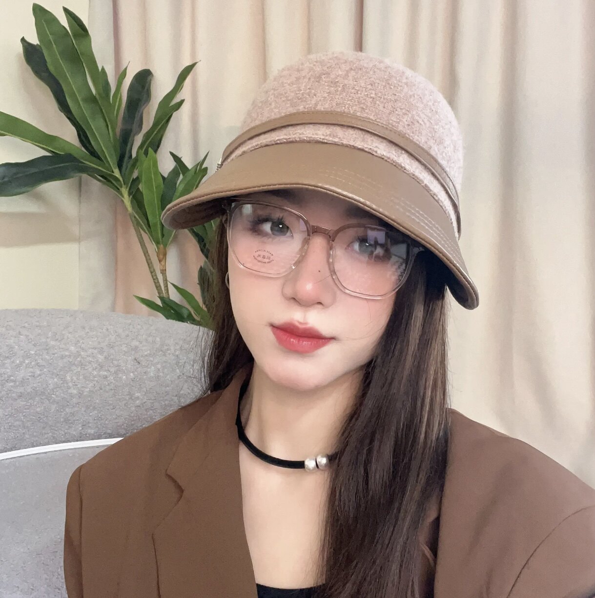 皮檐马术帽加绒帽子时尚显脸小