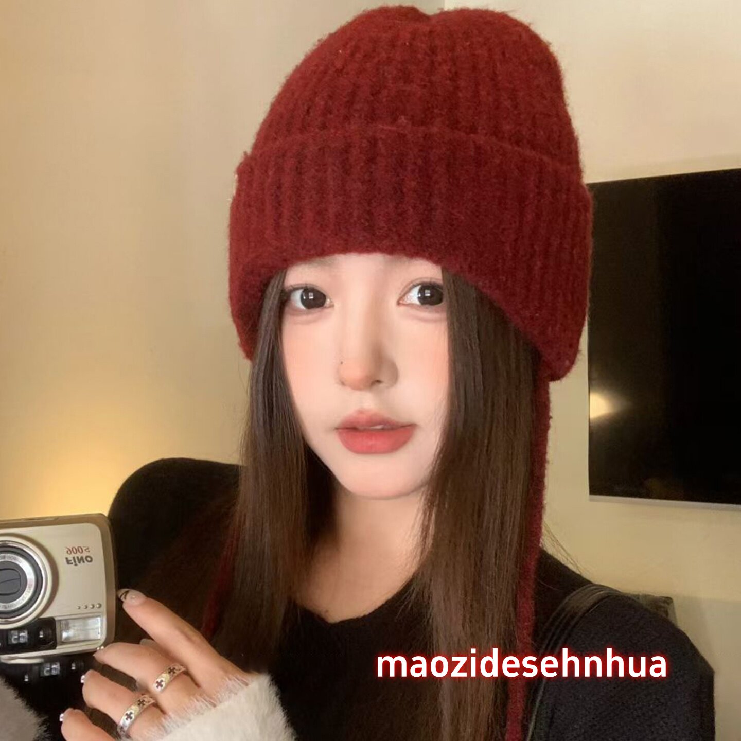202025新款羊毛混纺针织毛线帽女
