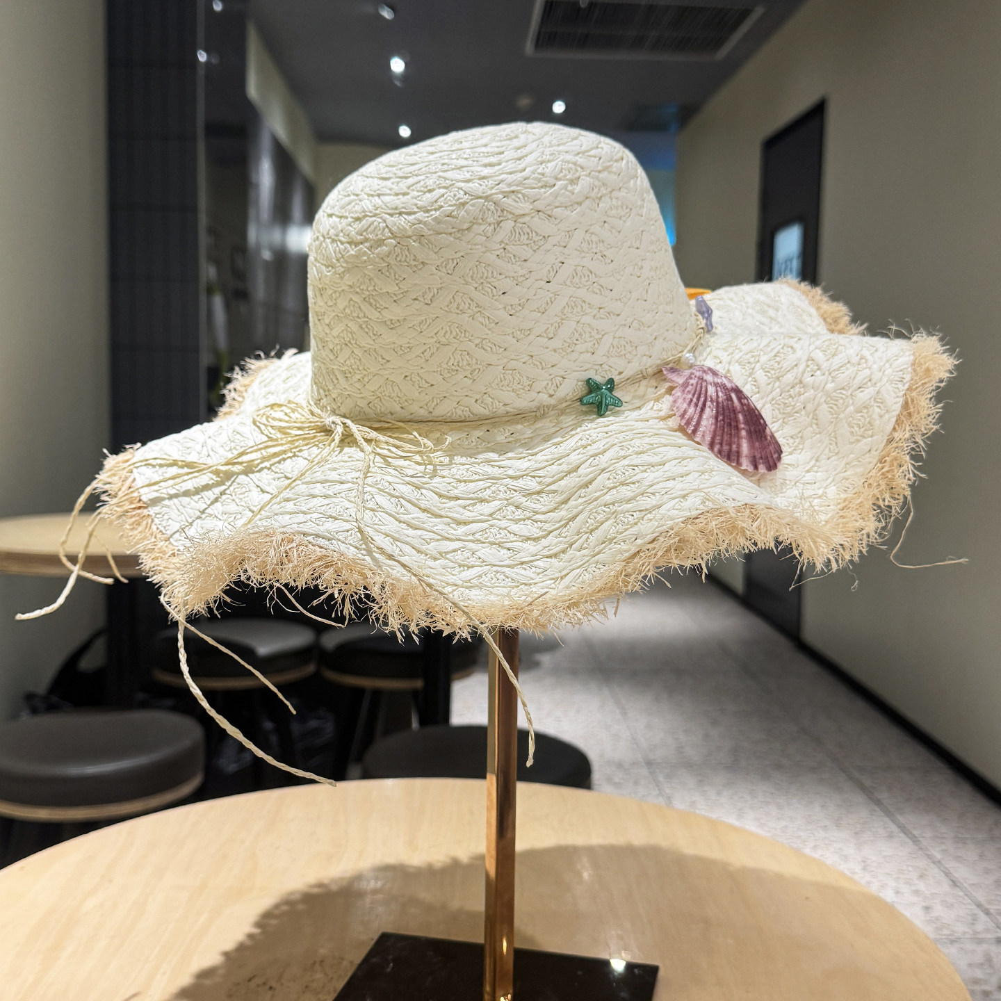 夏季贝壳草帽女海边遮阳显脸小