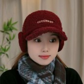羊羔绒护耳棒球帽子女2025新款 秋冬加厚保暖鸭舌帽显脸小护耳帽冬