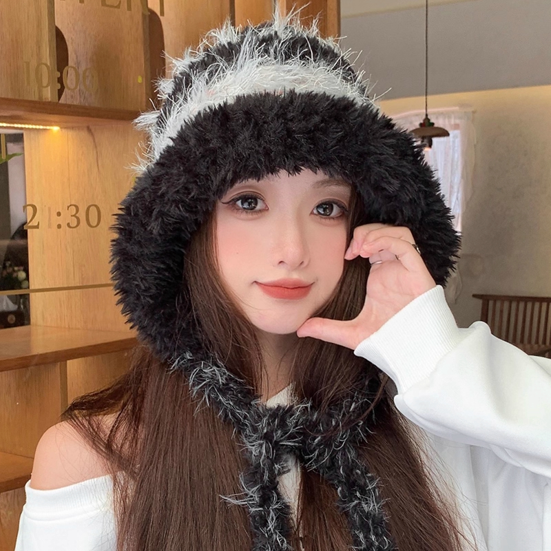 可爱软糯条纹针织帽女冬季保暖帽