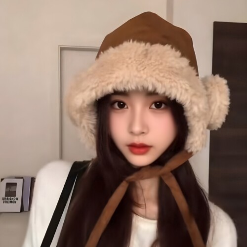 秋冬日系麂皮绒护耳保暖雷锋帽女