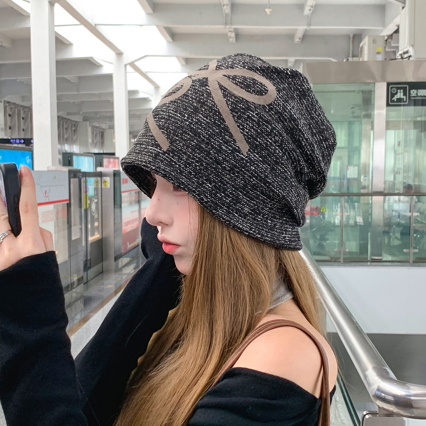 秋冬慵懒风双蝴蝶结保暖堆堆帽女
