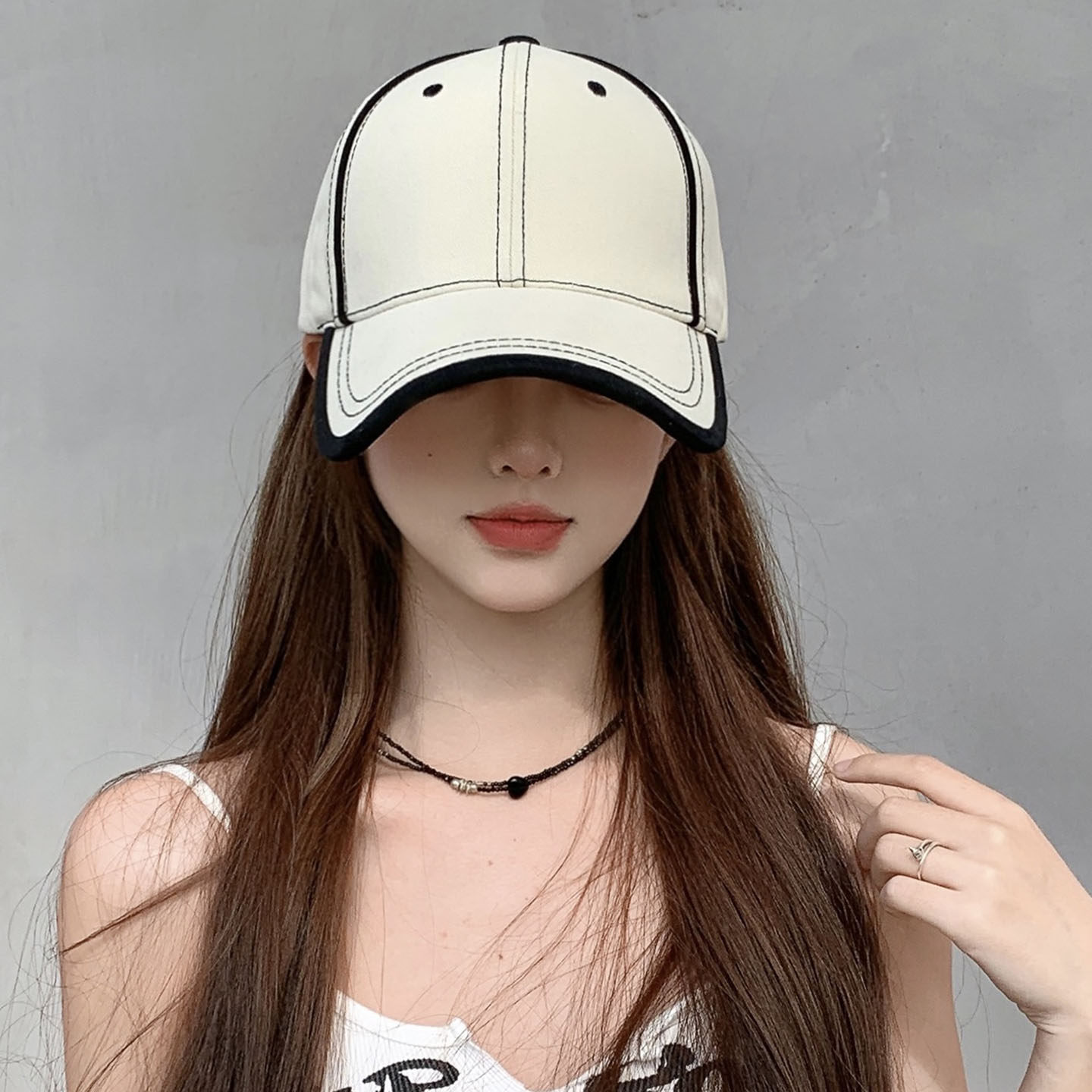 韩系光板撞色棒球帽子女春季大头围百搭包边硬顶鸭舌帽时尚显脸小