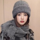 韩版 休闲双层加厚毛线帽子女秋冬纯色保暖堆堆帽护耳显脸小包头帽